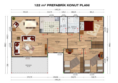 Saray Prefabrik 112 m2 tek katlı prefabrik ev