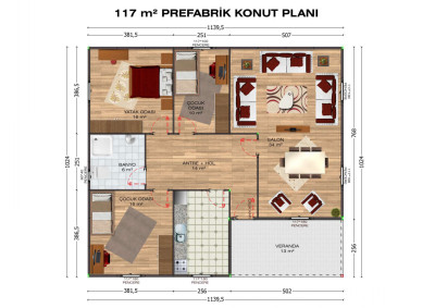 Saray Prefabrik 117 m2 tek katlı prefabrik ev