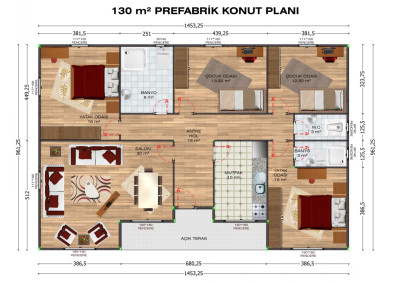 Saray Prefabrik 130 m2 tek katlı prefabrik ev