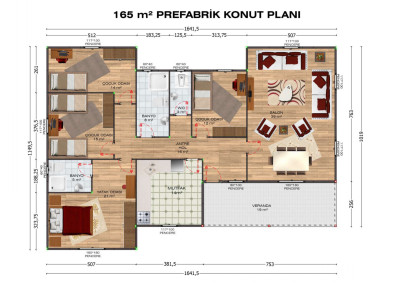 Saray Prefabrik 165 m2 tek katlı prefabrik ev