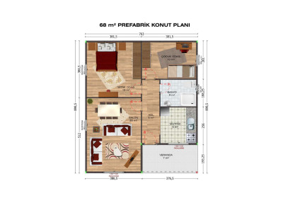 Saray Prefabrik 68 m2 tek katlı prefabrik ev