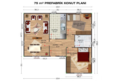 Saray Prefabrik 75 m2 tek katlı prefabrik ev