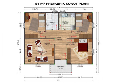 Saray Prefabrik 81 m2 tek katlı prefabrik ev